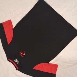Under Armour Heat Gear Black Red Athletic Performance Loose T-Shirt Med EUC